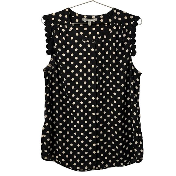 Daniel Rainn Black Cream Polka Dot Sleeveless Top with Polka Dot Trim Accent M - Picture 1 of 6